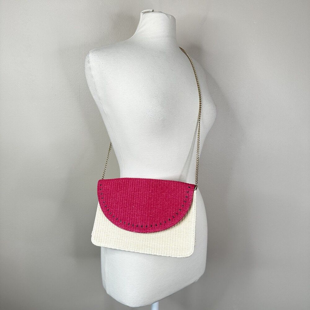 Escada Sorbetto Rosso Watermelon Straw Rattan Chain Crossbody Shoulder Bag